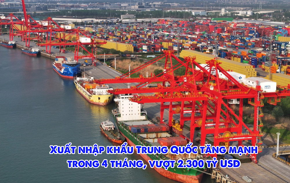 Xuất nhập khẩu Trung Quốc tăng mạnh trong 4 tháng, vượt 2.300 tỷ USD